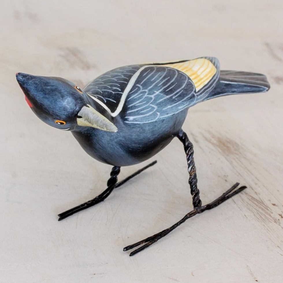 Hand Sculpted Ceramic Ivory-Billed Woodpecker Figurine 'Ivory-Billed Woodpecker'
