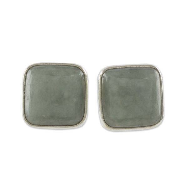 Alternate image for Natural Apple Green Maya Jade and Silver 925 Stud Earrings Apple Green Symmetry
