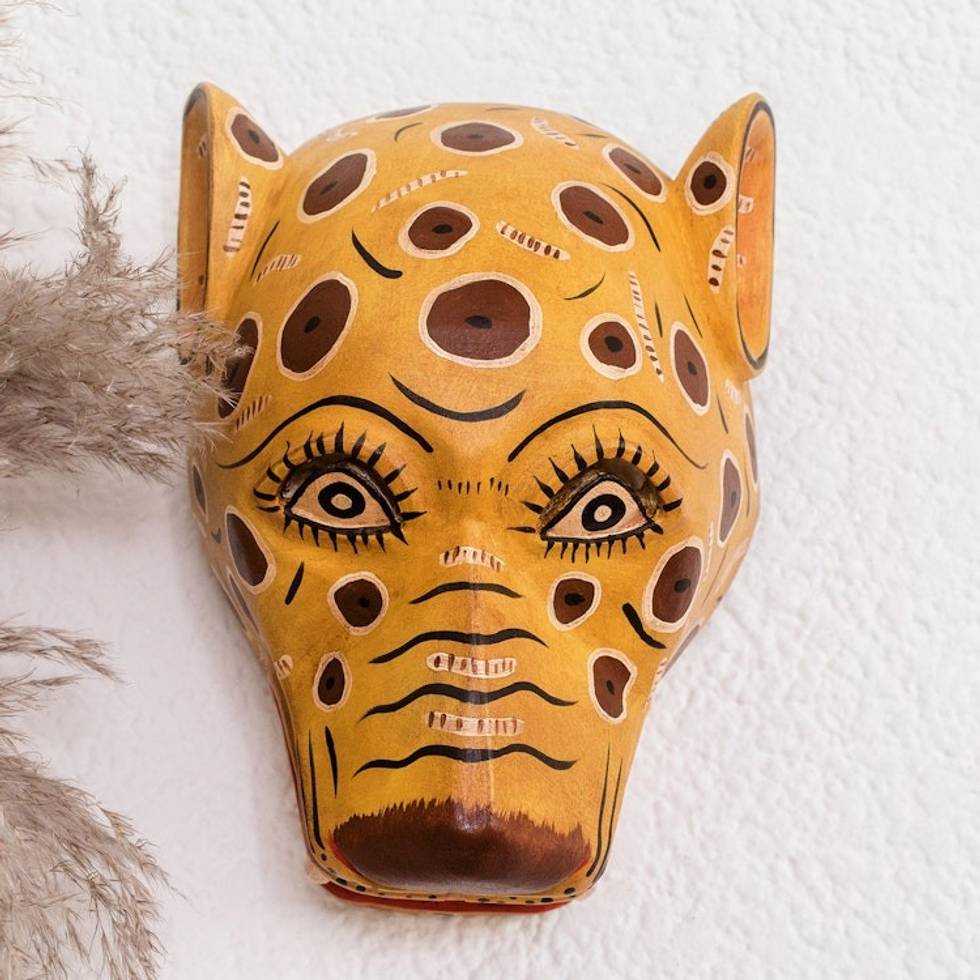 Artisan Crafted Yellow Jaguar Mask 'Yellow Maya Jaguar'