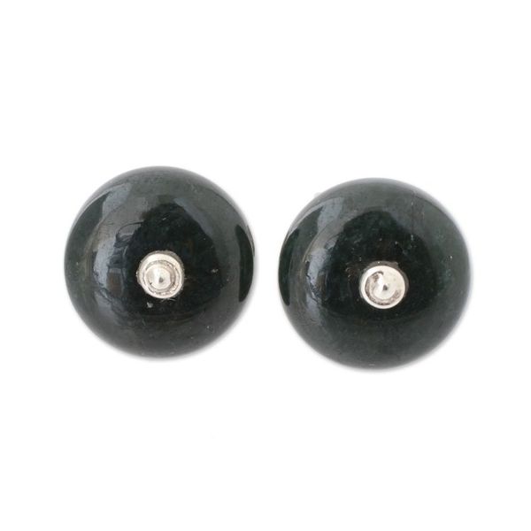 Alternate image for Circular Jade Stud Earrings in Dark Green from Guatemala Dark Green Mayan Medallions