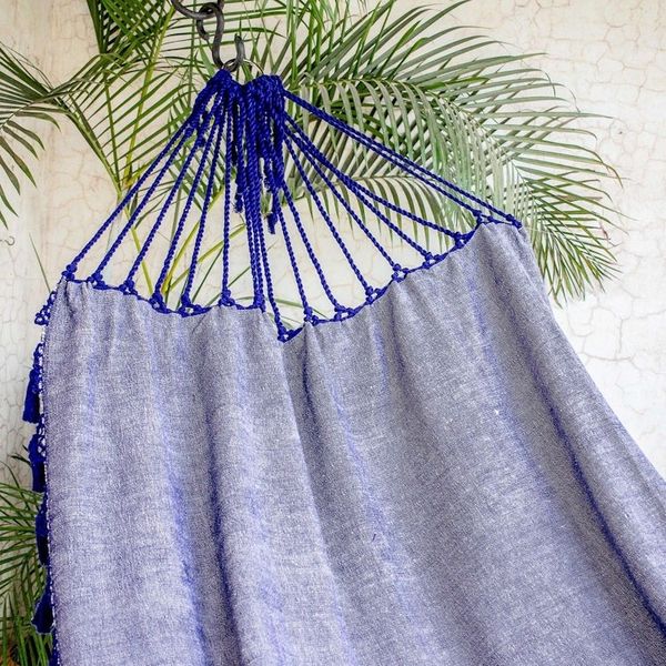 Alternate image for Handwoven Cotton Single Hammock in Sapphire from Guatemala Jacaranda Flowers