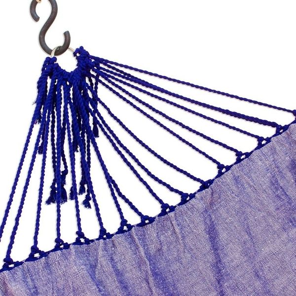 Alternate image for Handwoven Cotton Single Hammock in Sapphire from Guatemala Jacaranda Flowers