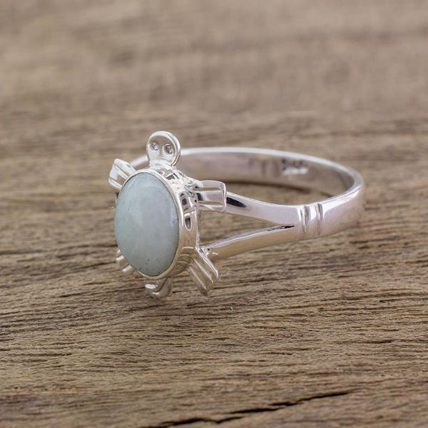 Alternate image for Guatemalan Handcrafted Light Green Jade Ring Light Green Marine Turtle