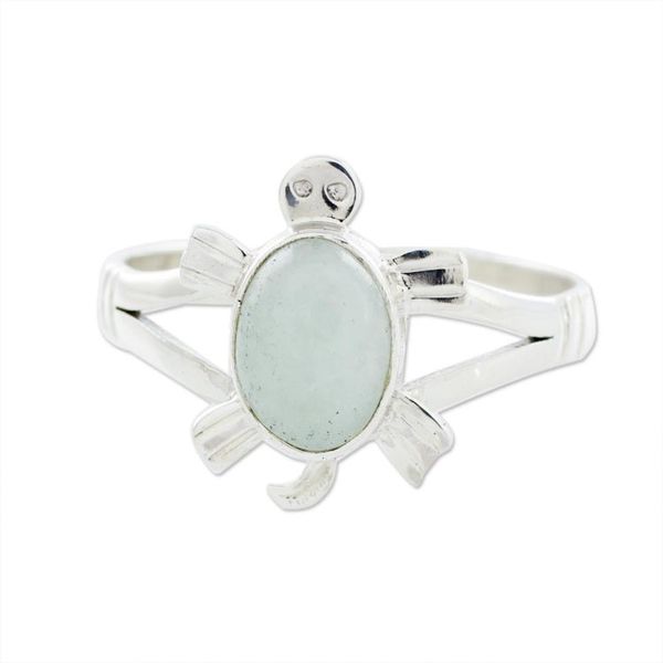 Alternate image for Guatemalan Handcrafted Light Green Jade Ring Light Green Marine Turtle