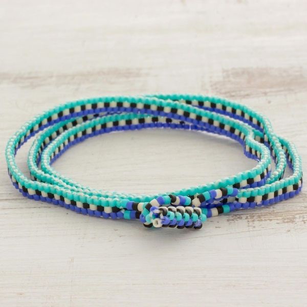 Alternate image for Salvadoran Fair Trade Blue and Black Beaded Wrap Bracelet Oceans of Stars