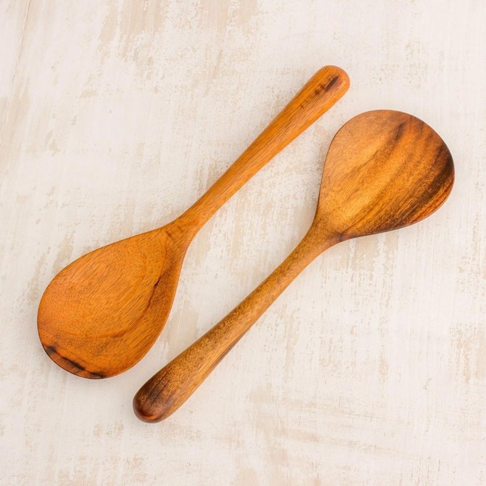 Handcrafted Wood Serving Spoons Pair 'Peten Delight'
