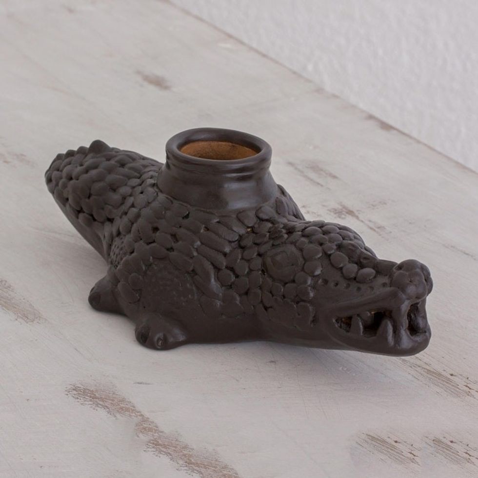 Handcrafted Ceramic Crocodile Decorative Vessel 'Cafe Crocodile'