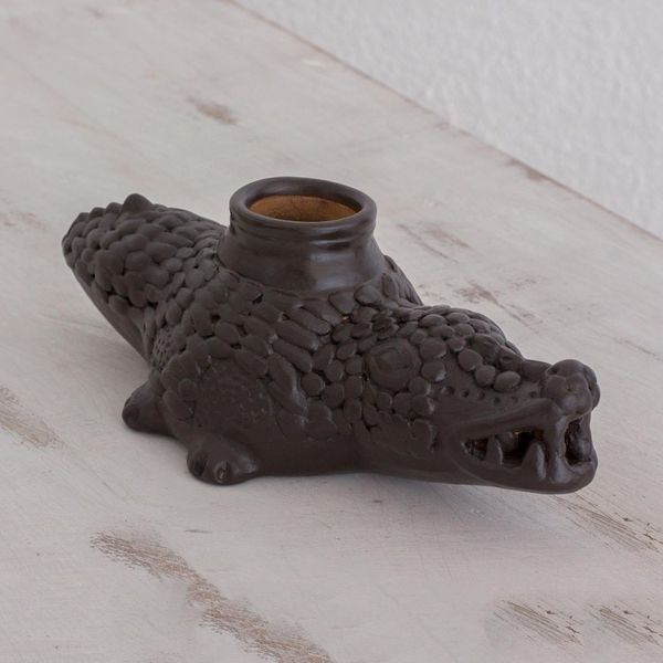 Alternate image for Handcrafted Ceramic Crocodile Decorative Vessel Cafe Crocodile