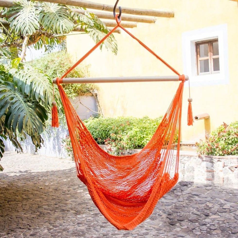 Handcrafted Orabge Cotton Hammock Swing 'Tropical Tangerine'