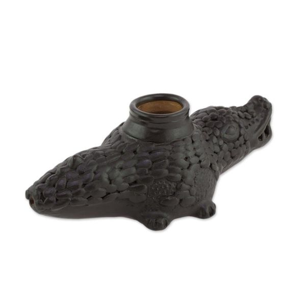 Alternate image for Handcrafted Ceramic Crocodile Decorative Vessel Cafe Crocodile