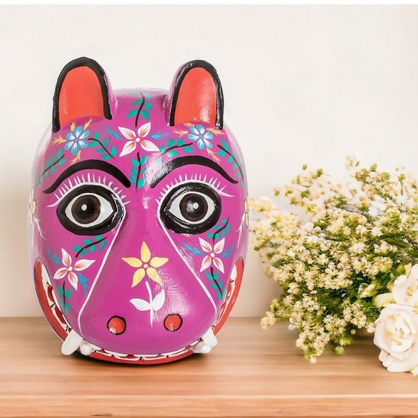 Alternate image for Artisan Crafted Traditional Wood Mask Purple Maya Jaguar