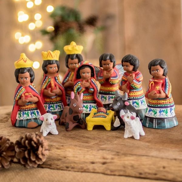 Alternate image for Christianity Ceramic Nativity Scene Sculpture Set of 12 San Juan Comalapa