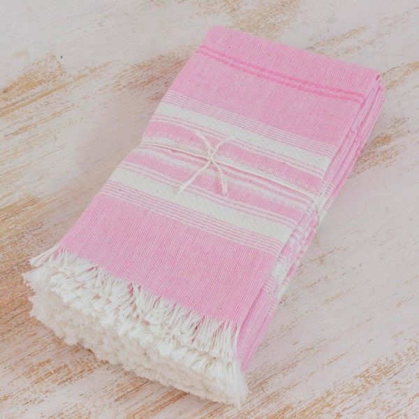 Alternate image for Pink Striped 100 Cotton Napkins from Guatemala Set of 6 Rosy Inspiration