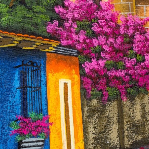 Alternate image for Signed Painting of a Guatemalan Street in Jewel Colors School of Christ Church Barrio
