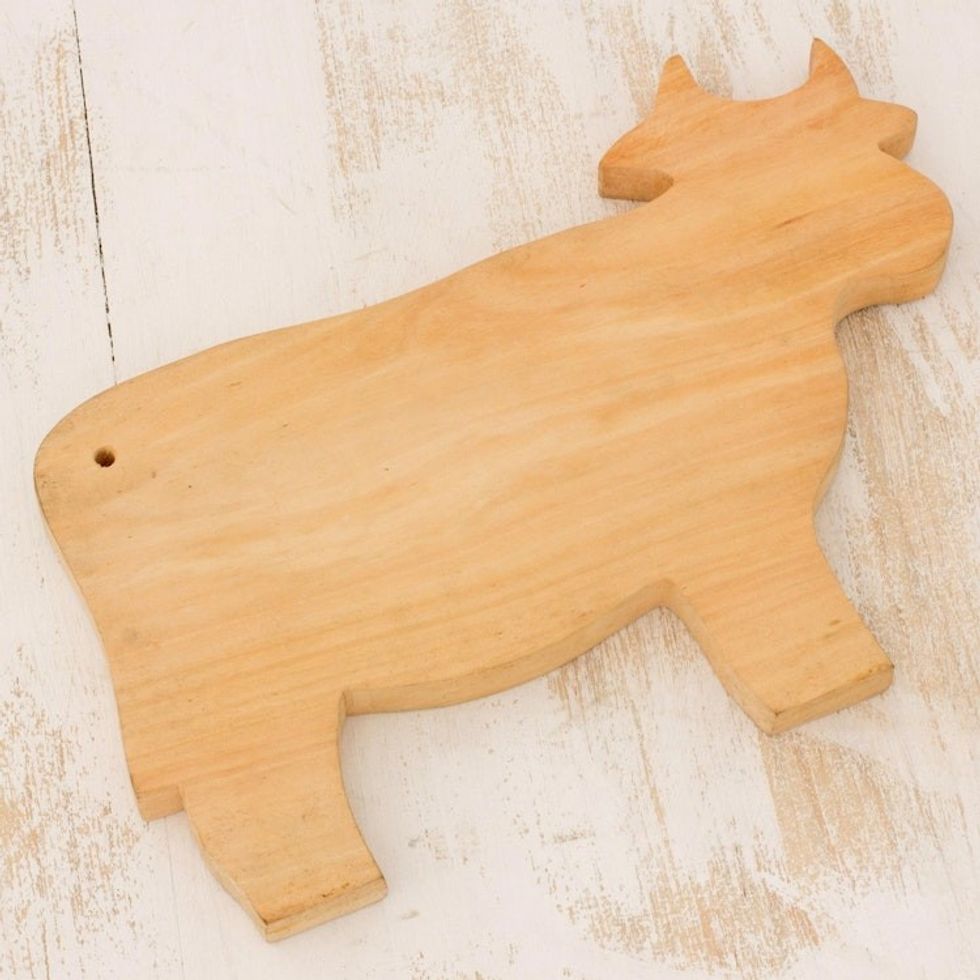 Hand Carved Wood Cutting Board 'Happy Cow'