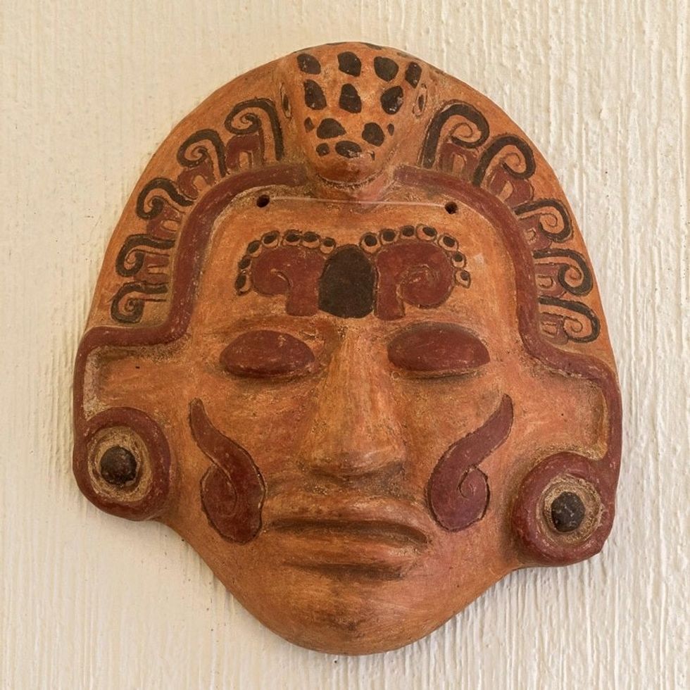 Archaeological Ceramic Wall Mask 'Maya Crocodile Priest'