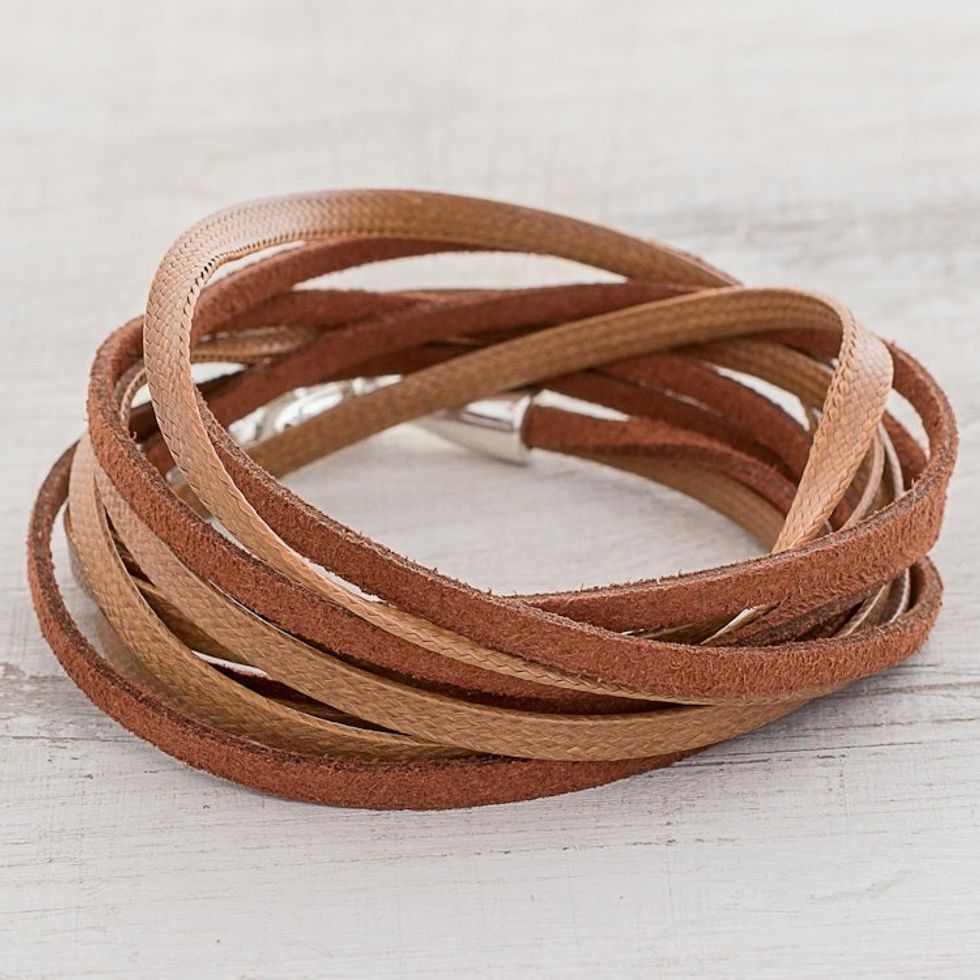 Brown Faux Leather Cord Bracelet from Guatemala 'Sepia Strands'