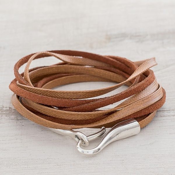 Alternate image for Brown Faux Leather Cord Bracelet from Guatemala Sepia Strands
