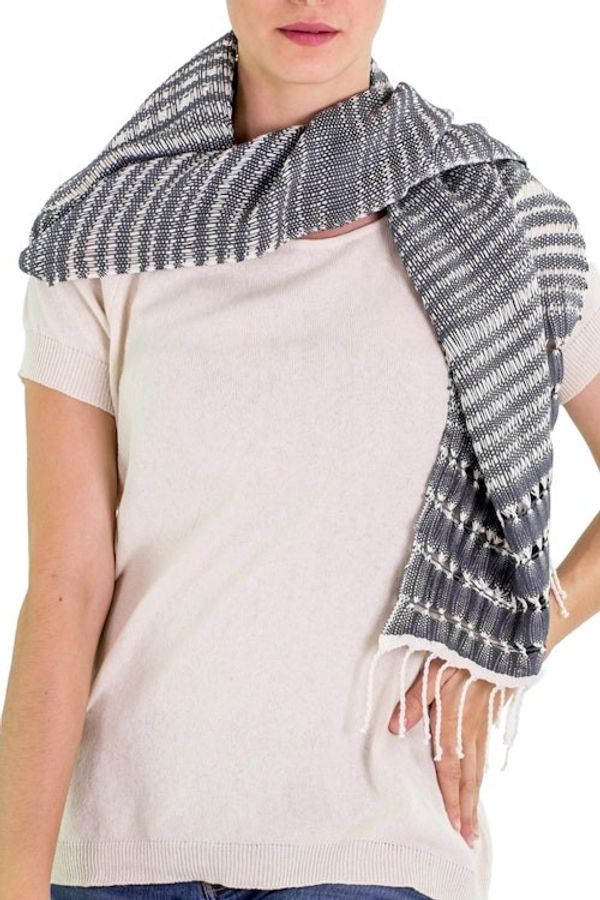 Alternate image for Artisan Designed and Crafted Cotton Scarf in Grey Grey Roads Found