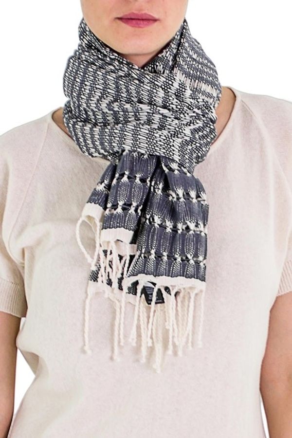 Alternate image for Artisan Designed and Crafted Cotton Scarf in Grey Grey Roads Found