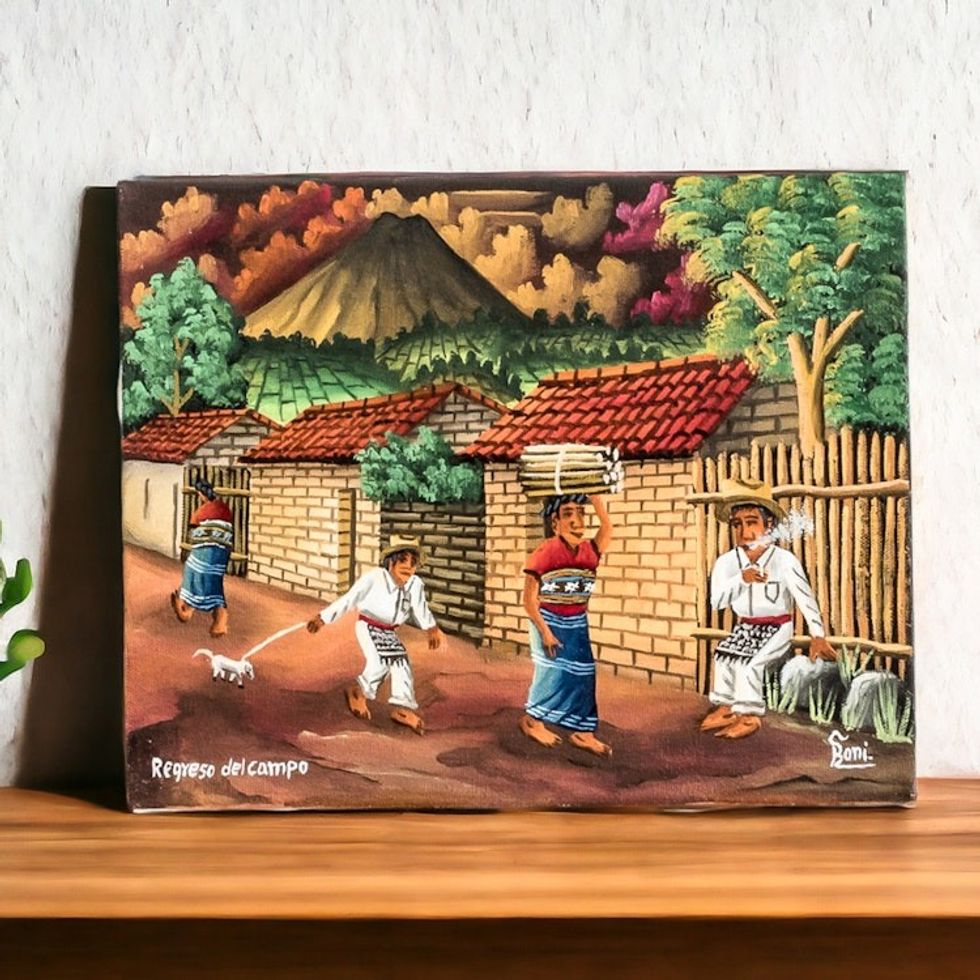 Guatemala Village Life Signed Limited Edition Painting 'Returning from the Fields'