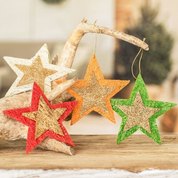 Alternate image for Handcrafted Natural Fiber Star Holiday Ornaments Set of 4 Textured Stars