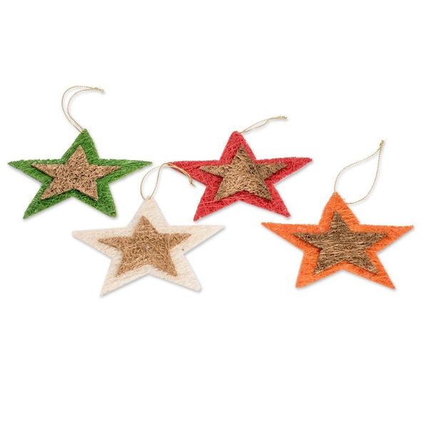 Alternate image for Handcrafted Natural Fiber Star Holiday Ornaments Set of 4 Textured Stars