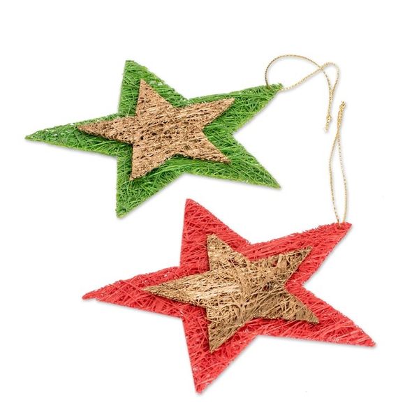 Alternate image for Handcrafted Natural Fiber Star Holiday Ornaments Set of 4 Textured Stars