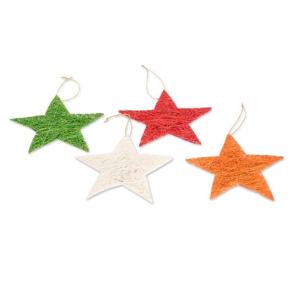 Alternate image for Handcrafted Natural Fiber Star Holiday Ornaments Set of 4 Textured Stars