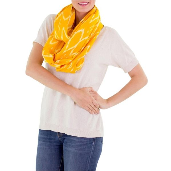 Alternate image for Hand Woven Cotton Infinity Scarf in Bright Yellow and White Maya Sunlight