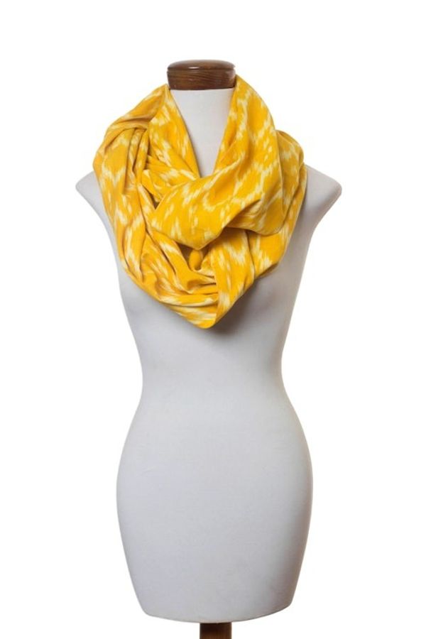 Alternate image for Hand Woven Cotton Infinity Scarf in Bright Yellow and White Maya Sunlight