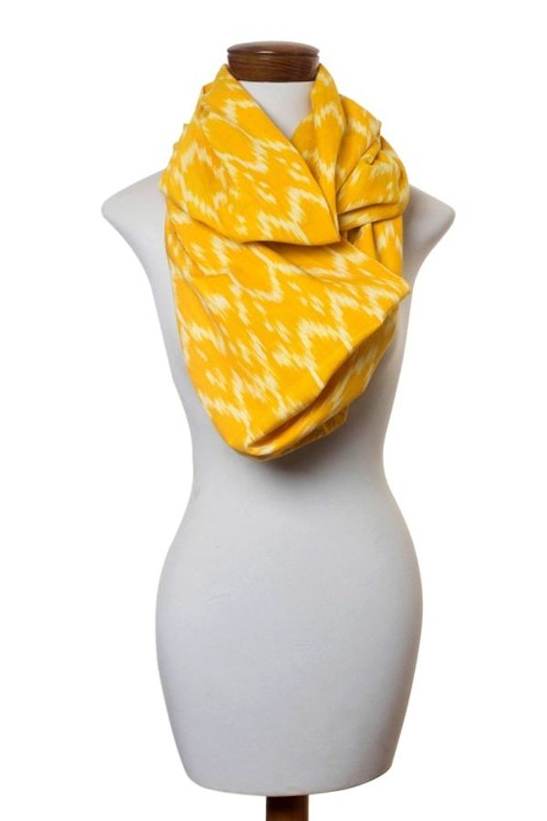 Alternate image for Hand Woven Cotton Infinity Scarf in Bright Yellow and White Maya Sunlight