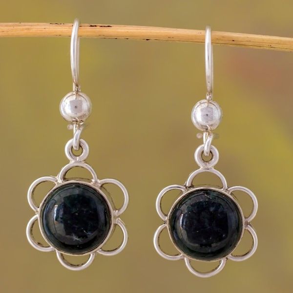 Alternate image for Dark Green Jade Flower Shaped Dangle Earrings from Guatemala Country Flower in Dark Green