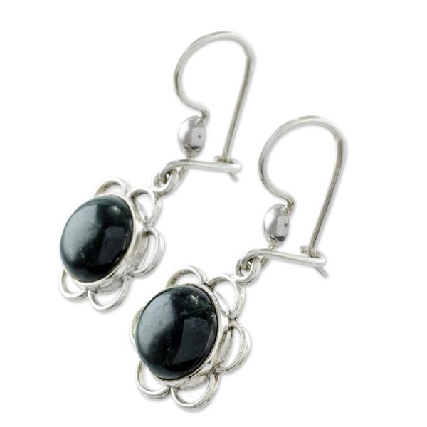 Alternate image for Dark Green Jade Flower Shaped Dangle Earrings from Guatemala Country Flower in Dark Green