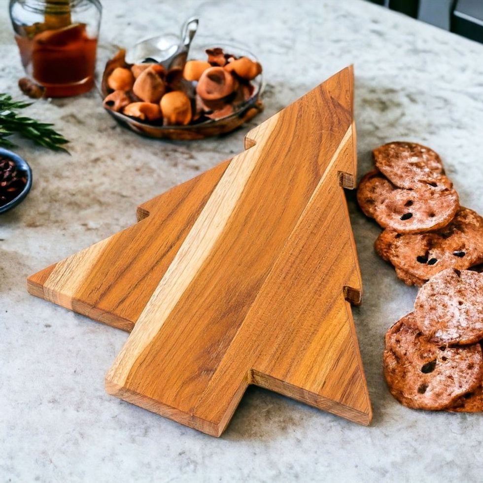 Teak Wood Tree-Shaped Cutting Board from Guatemala 'Festive Delights'