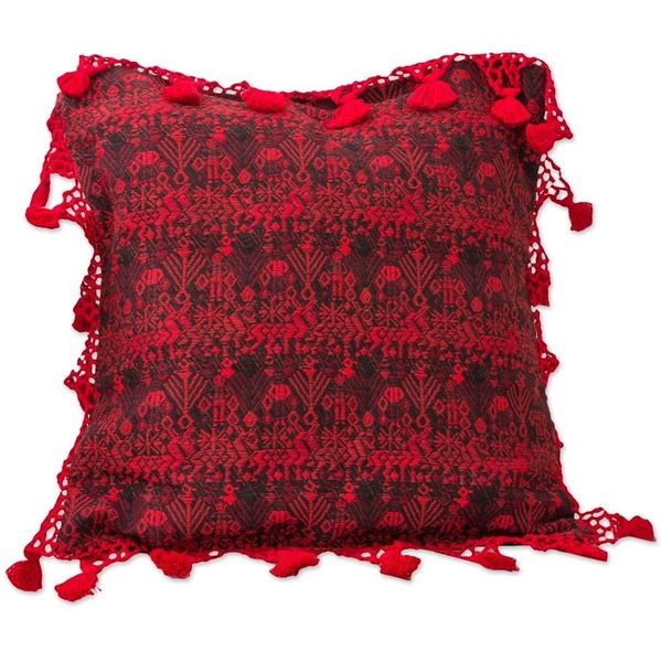 Alternate image for Red Stars and Diamonds Handwoven Maya Cushion Cover Tactic Crimson