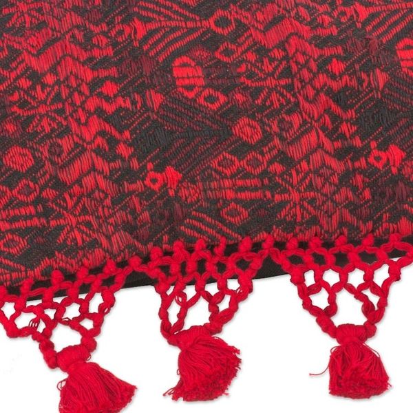 Alternate image for Red Stars and Diamonds Handwoven Maya Cushion Cover Tactic Crimson