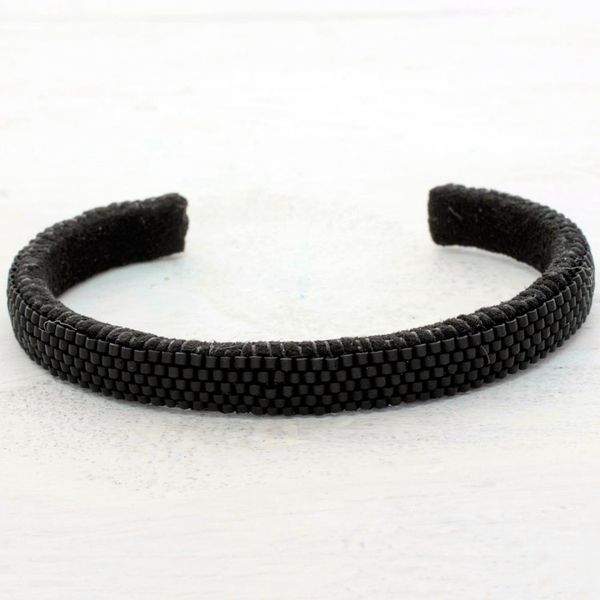 Alternate image for Glass Beaded Cuff Bracelet in Solid Black from El Salvador Beautiful Horizon in Black
