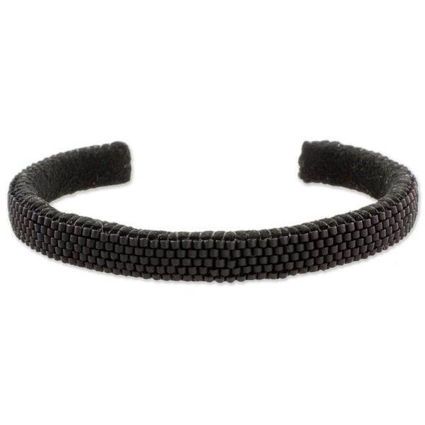 Alternate image for Glass Beaded Cuff Bracelet in Solid Black from El Salvador Beautiful Horizon in Black