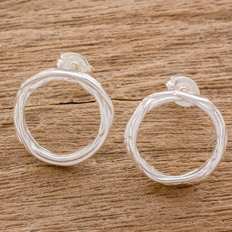Handcrafted Sterling Silver Circle Wreath Drop Earrings 'Love Nest'