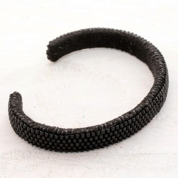 Alternate image for Glass Beaded Cuff Bracelet in Solid Black from El Salvador Beautiful Horizon in Black