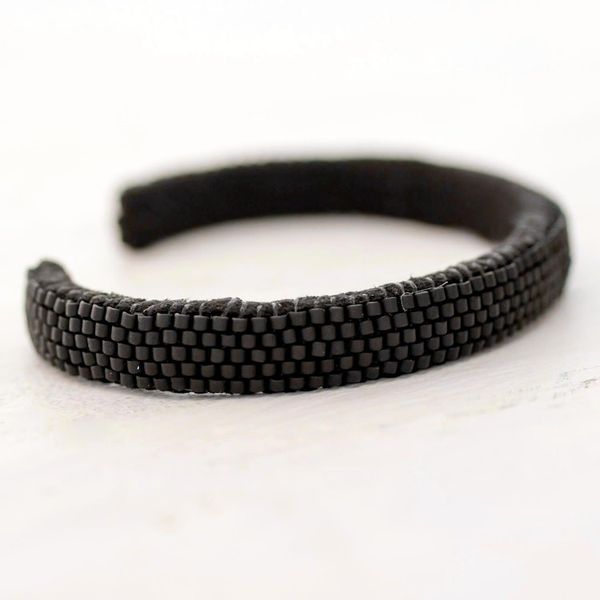 Alternate image for Glass Beaded Cuff Bracelet in Solid Black from El Salvador Beautiful Horizon in Black