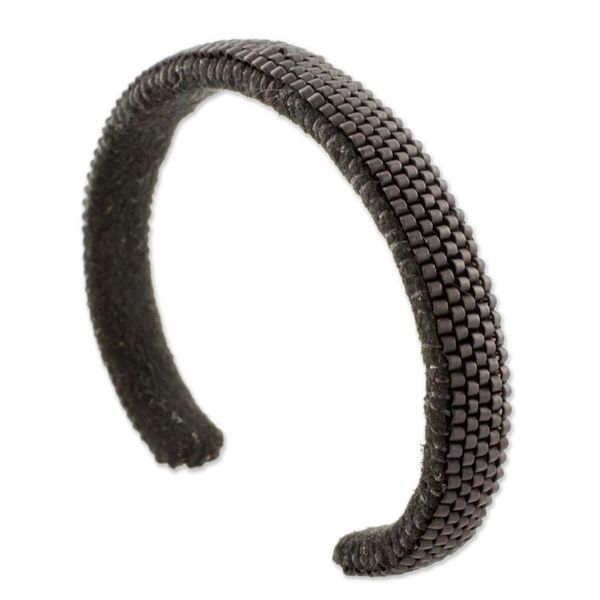 Alternate image for Glass Beaded Cuff Bracelet in Solid Black from El Salvador Beautiful Horizon in Black