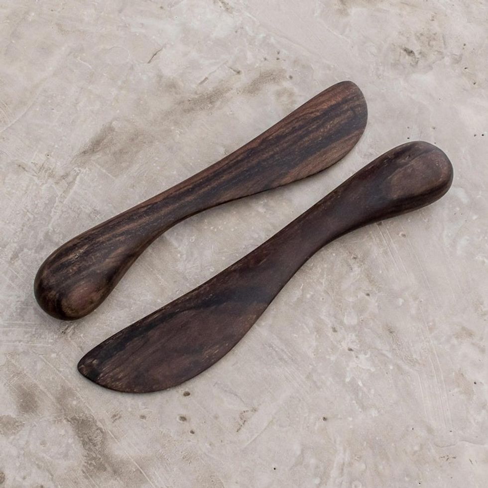 Handcrafted Modern Wood Serving Utensils Pair 'Peten Delicatessen'