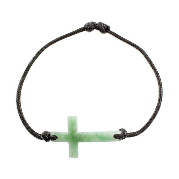 Alternate image for Cross-Shaped Apple Green Jade Bracelet from Guatemala Maya Faith in Apple Green