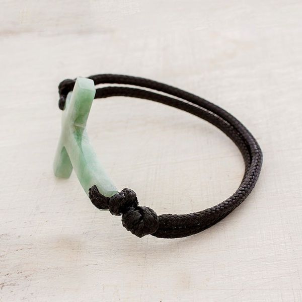 Alternate image for Cross-Shaped Apple Green Jade Bracelet from Guatemala Maya Faith in Apple Green