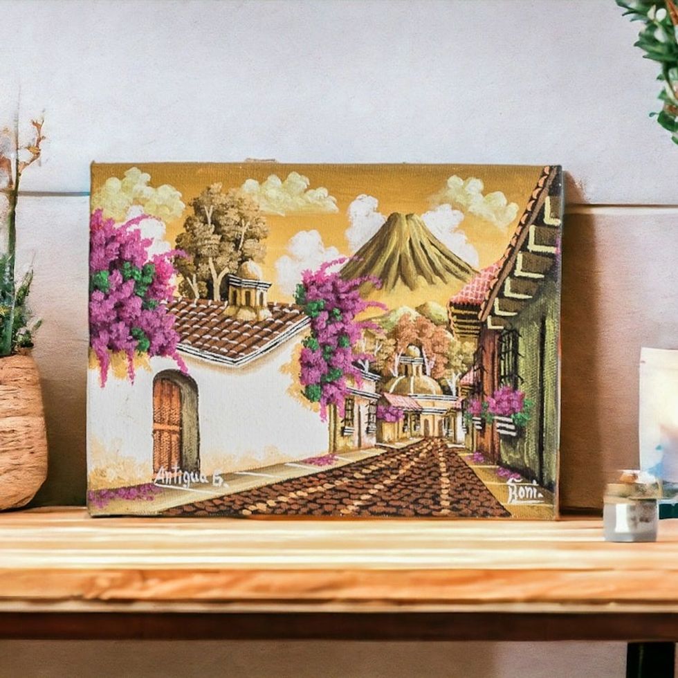 Nostalgic Small Scale Oil Painting of Antigua in Sepia 'Antigua Guatemala II'