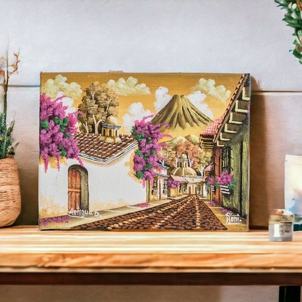 Alternate image for Nostalgic Small Scale Oil Painting of Antigua in Sepia Antigua Guatemala II