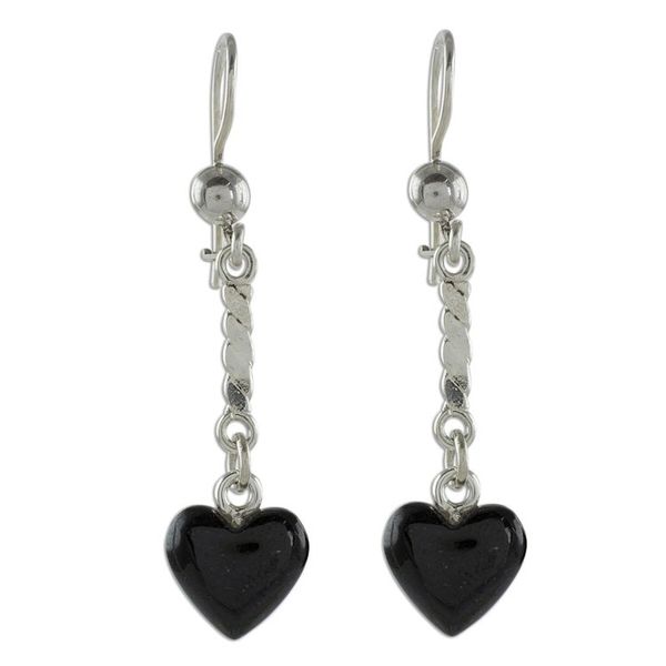 Alternate image for Heart-Shaped Black Jade Dangle Earrings from Guatemala Black Spirals of Love
