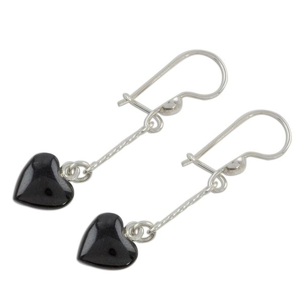 Alternate image for Heart-Shaped Black Jade Dangle Earrings from Guatemala Black Spirals of Love